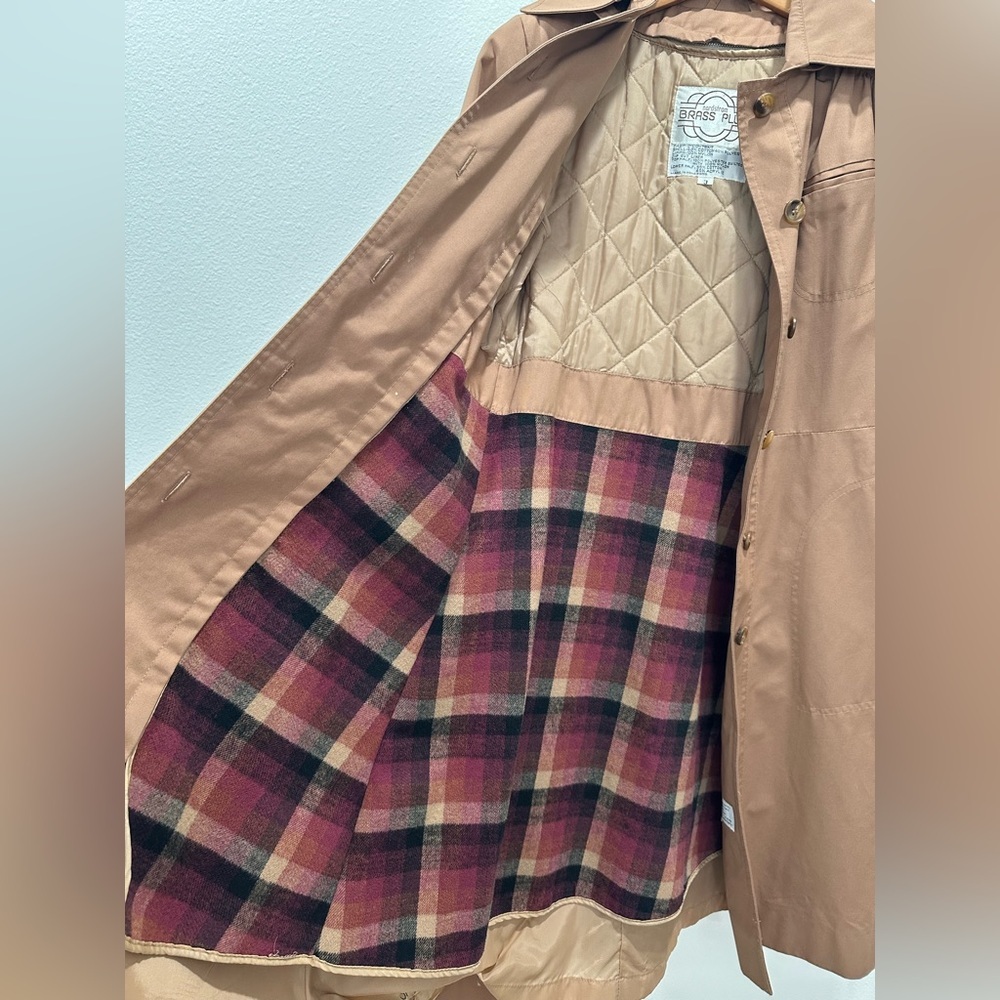 Vintage Nordstrom Brass Plum Trench Coat long jacket fully lined tan brown belt - Picture 6 of 10